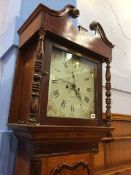 A 19th Century longcase clock with oak case, by E. Lowe, painted dial and two subsidiary dials