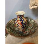 An Imari vase and a Canton bowl