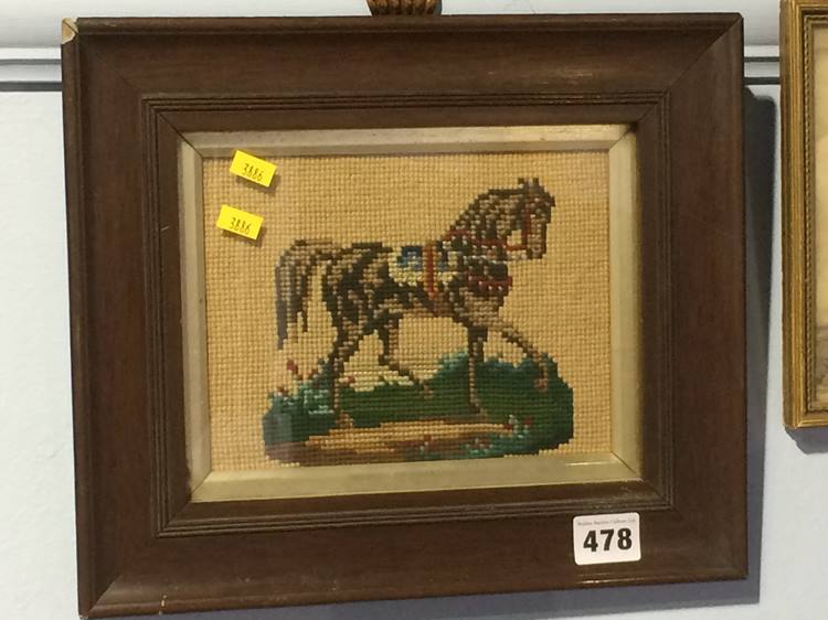 Victorian needlepoint study of a horse