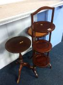 Mahogany cake stand and two wine tables