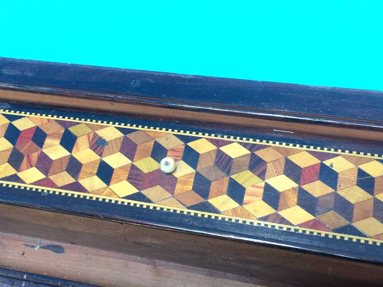 A Tunbridge ware marquetry and micro musical writing slope and glove case - Image 5 of 19