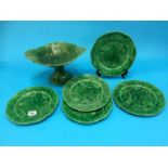 Five Majolica plates and a tazza