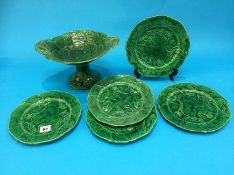 Five Majolica plates and a tazza