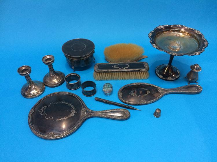 A part silver and tortoishell brush set, various silver napkin rings and a 'Sterling' taza etc. - Bild 3 aus 3