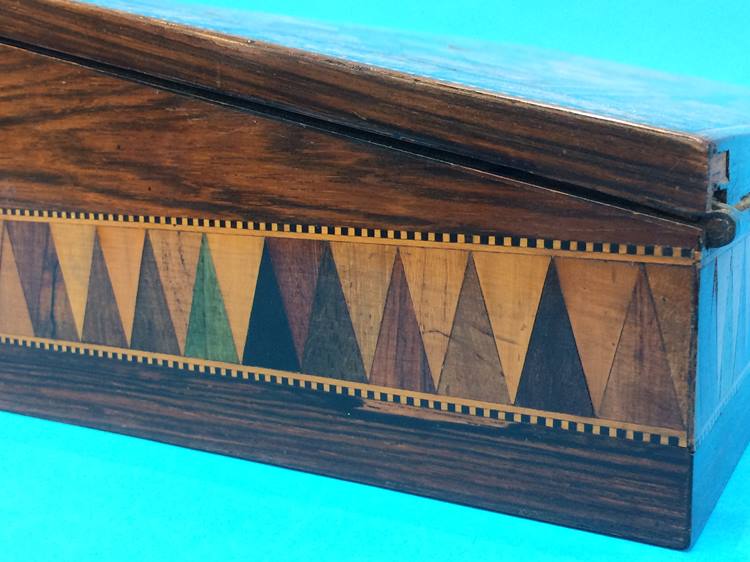 A Tunbridge ware marquetry and micro musical writing slope and glove case - Image 7 of 19