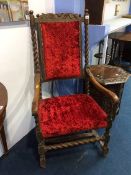 An antique barley twist walnut armchair