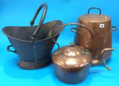 A copper kettle, coal scuttle and spark guard etc.