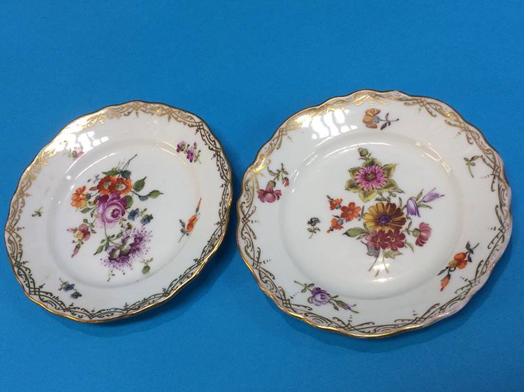 Pair of 'Dresden' hand decorated saucers and a pair of matching mini blue and white meat plates - Image 5 of 5