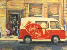 Jon Hall (b.1956-) Oil on canvas, signed, 'Mother and child having ice cream at Lickety Splits in