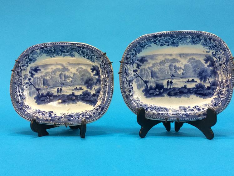 Pair of 'Dresden' hand decorated saucers and a pair of matching mini blue and white meat plates - Image 2 of 5