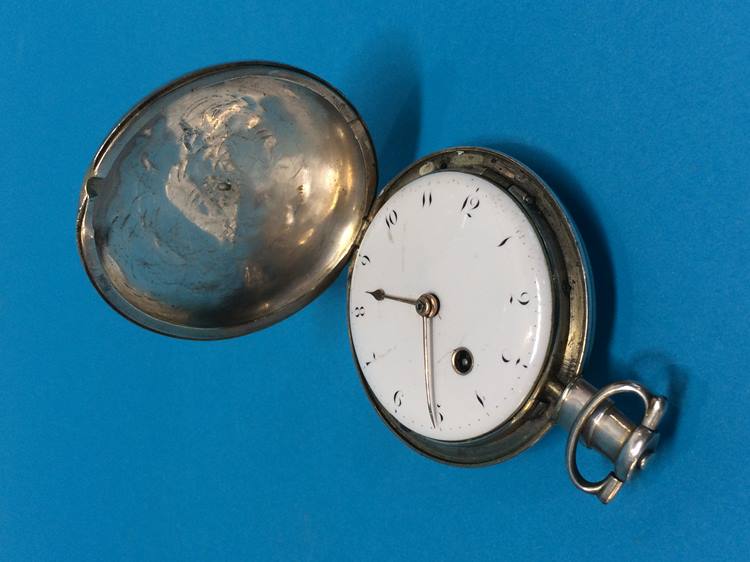 A Georgian silver fusee pocket watch, marks rubbed, the movement signed G. Plummer London - Image 2 of 2
