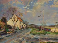 Jon Hall (b.1956-) Oil on canvas, signed, 'Hawthorn Village'