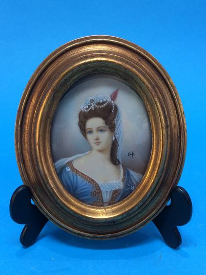 Pair of gilt framed oval miniature portraits - Image 3 of 3