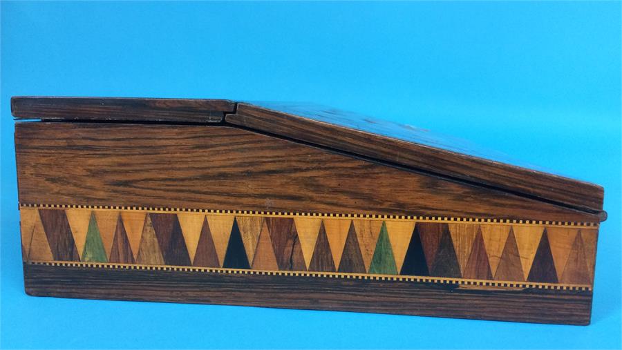 A Tunbridge ware marquetry and micro musical writing slope and glove case - Image 12 of 19