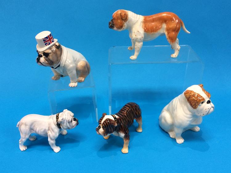 Collection of five Royal Doulton bulldogs