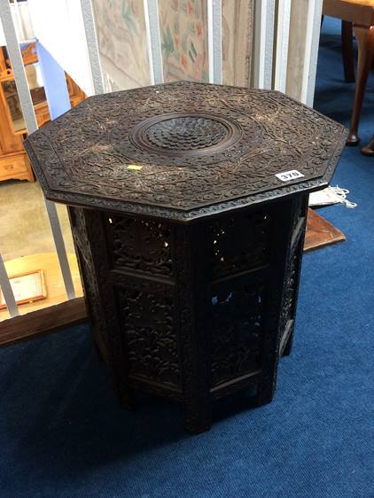 A carved octagonal Benares style occasional table - Image 2 of 2