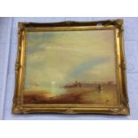 Gilt framed oil on canvas seascape