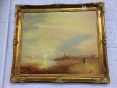 Gilt framed oil on canvas seascape