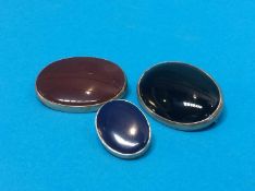 Three silver mounted agate brooches