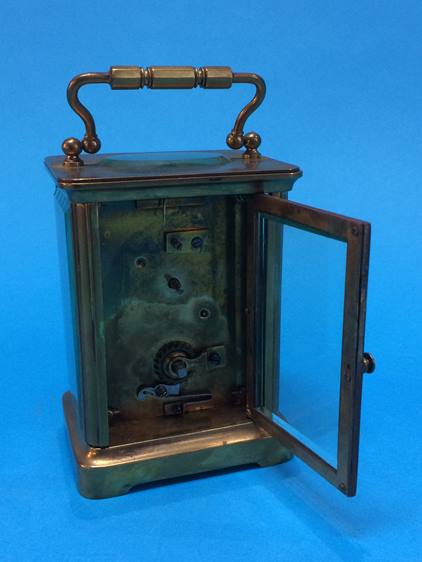 A brass four glass carriage clock together with fitted travel case - Image 3 of 5