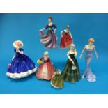 Seven various Royal Doulton figures including 'Janet', 'Mary', 'Diana' etc.