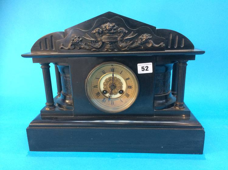 A slate mantle clock - Image 2 of 2