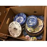 Box of blue and white china etc.