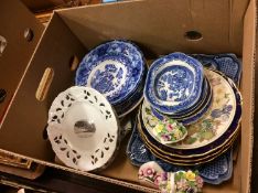 Box of blue and white china etc.