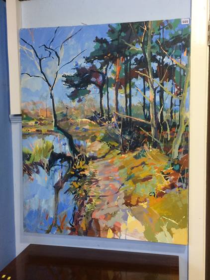 Jon Hall (b.1956-) Oil on canvas, signed, 'The Newt Pond in Peterlee' - Image 2 of 2