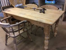 Pine kitchen table and three chairs