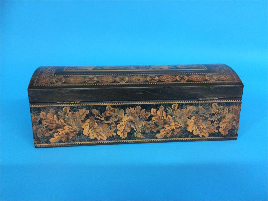 A Tunbridge ware marquetry and micro musical writing slope and glove case - Image 15 of 19