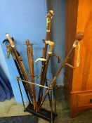 Stick stand and various walking sticks