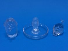 A Lalique pin tray together with two other pieces of studio glass