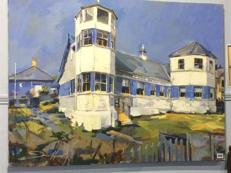 Jon Hall (b.1956-) Oil on canvas, signed, 'Fire Brigade Watch House at Spanish Battery, Tynemouth' - Image 3 of 3