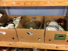 Three boxes of assorted china and glass