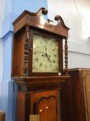 An oak cased long case clock with eight day movement, painted dial signed E.Lane