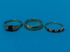 Three 9ct gold rings, size j, 5.9grams