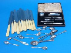 Cased silver vanity set and various silver spoons etc.