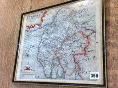 A hand tinted map of Cumbria by Christopher Saxton
