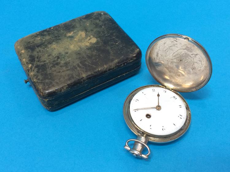 A Georgian silver fusee pocket watch, marks rubbed, the movement signed G. Plummer London