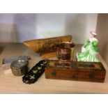 Copper pot, games box and Leonardo figure etc.