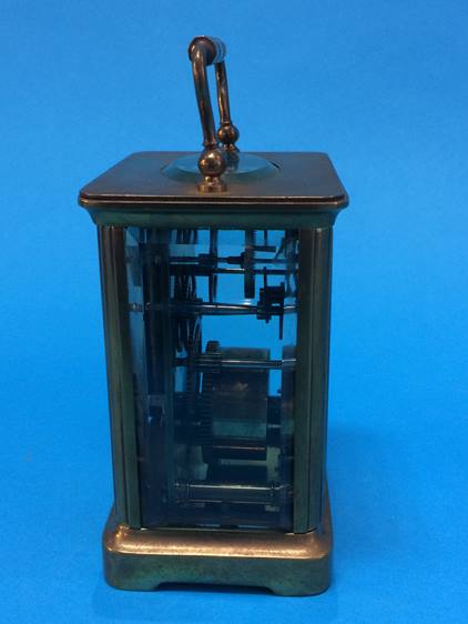 A brass four glass carriage clock together with fitted travel case - Image 4 of 5