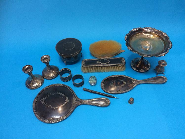 A part silver and tortoishell brush set, various silver napkin rings and a 'Sterling' taza etc. - Bild 2 aus 3