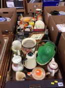 Two boxes of china, Gray's pottery, Burleigh ware etc.