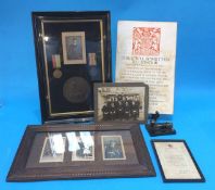 Framed WWI medal, Mercantile Marine medal and Death plaque to Henry Hardy Ruston, mounted together