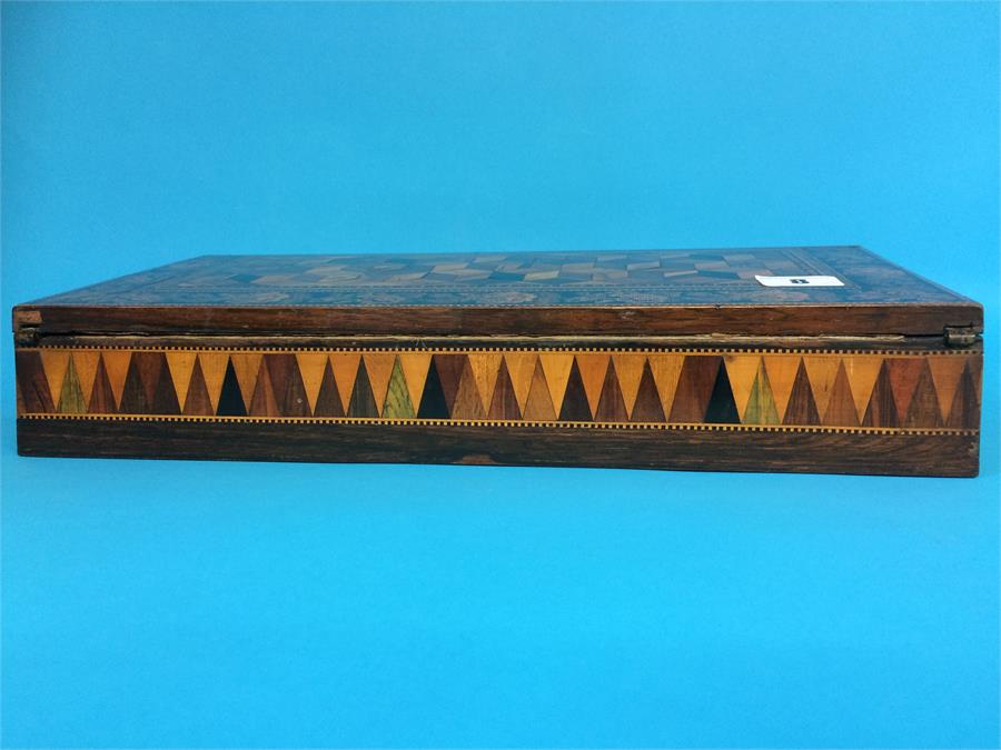 A Tunbridge ware marquetry and micro musical writing slope and glove case - Image 13 of 19