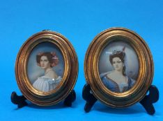 Pair of gilt framed oval miniature portraits