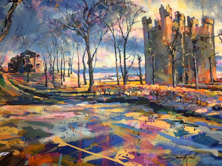Jon Hall (b.1956-) Oil on canvas, signed, 'Hylton Castle in winter' - Image 3 of 3