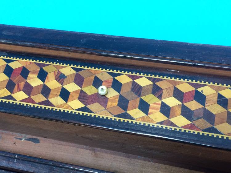 A Tunbridge ware marquetry and micro musical writing slope and glove case - Image 6 of 19