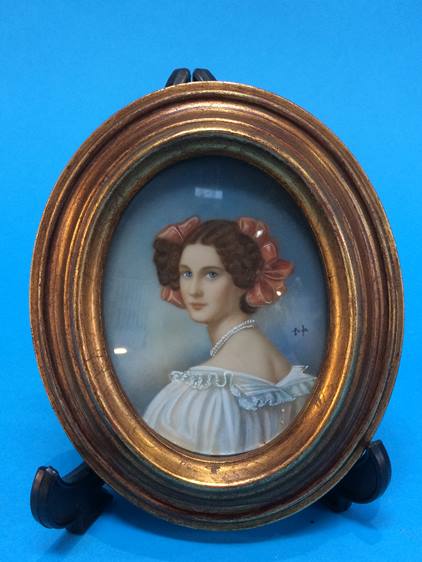 Pair of gilt framed oval miniature portraits - Image 2 of 3